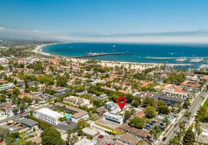 Aerial view showing coastal location near Deluxe Queen property.